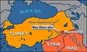 Carta della diga di Ilisu presso Hasankeyf.
