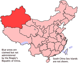 Carta della regione autonoma dello Xinjiang in Cina