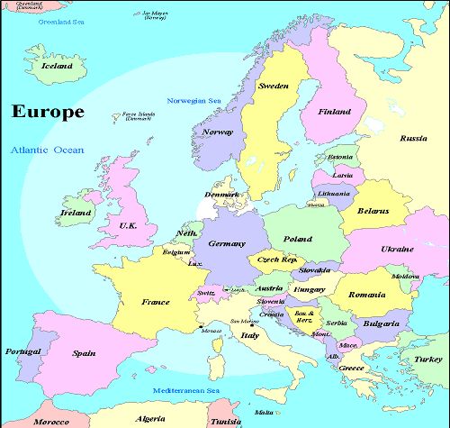 Map Of Europe Continent