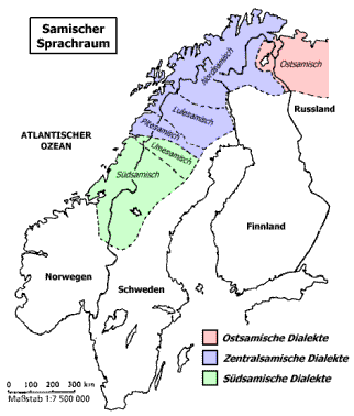 Samischer Sprachraum. Quelle: http://de.wikipedia.org/wiki/Samische_Sprachen