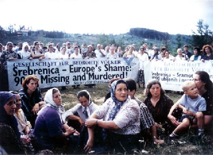 Ein Protest Bosnischer Flüchtlinge.