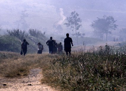 Indonesien: Rauchschwaden von Brandrodungen für neue Ölpalm-Plantagen. Foto: Kristina Neubauer.