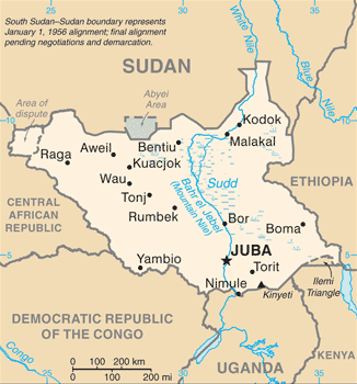 Karte des S&uuml;dsudan.