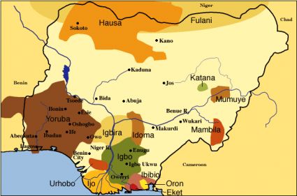 Eine ethnische Karte Nigerias.