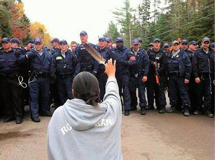 Proteste der Elsipogtog-Mi'kmaq First Nation in New Brunswick, Canada.