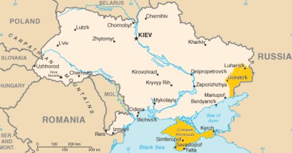 Karte der umstrittenen Regionen der Ukraine. Wikipedia.