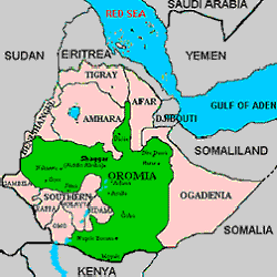 Karte Äthiopiens mit der Region Oromia in grün