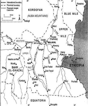 Cartina dell'area del Kordofan in Sudan. FONTE: Sharon Hutchinson, 2000.