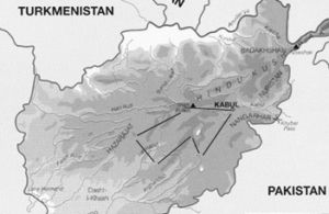 Cartina dell'Afghanistan. Kabul, Bamyan, Yakawlang, Lal wa Serjangal, Panjao, Shahristan, Behsood, Nahoor, Jaghori, Tabqus, Sarab, Ghazni, Kabul
