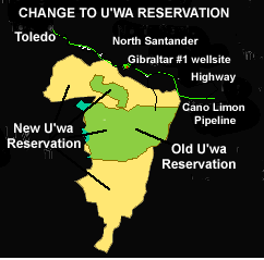 La falsa cartina del territorio U'wa sul sito della OXY.