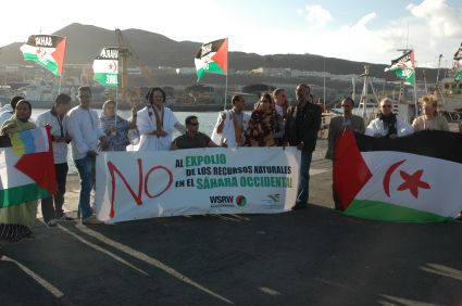 Sahraui-Protest zum Schutz der Rohstoffe der Westsahara. Foto: www.wsrw.org.
