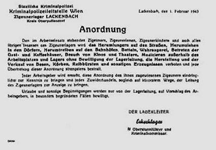 Documento del Campo di concentramento austriaco di Lackenbach.