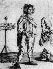 Illustrazione di quel tempo che rappresenta la cattura e la condanna di uno zingaro. L'esecuzione capitale avvenne tra il 14 e il 15 novembre 1726 a Giessen (Germania), dopo che lo zingaro fu sottoposto anche a tortura.