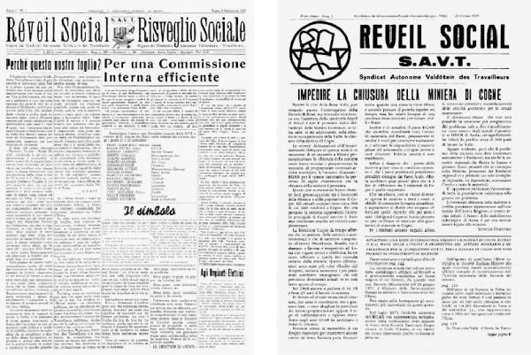 Il primo numero del 'R&eacute;veil Social' e il numero sulla imminente chiusura delle miniere di Cogne. 'Le chemin du S.A.V.T. 1952-2002', 2002